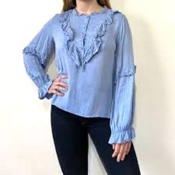 Cottage core Zara ruffled long sleeve summer blouse-peasant prairie country vibe - Picture 4 of 10